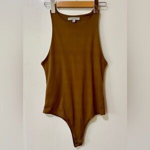Gaze| Smooth Milk Chocolate Brown Thong Back Sleeveless Bodysuit Sz M
